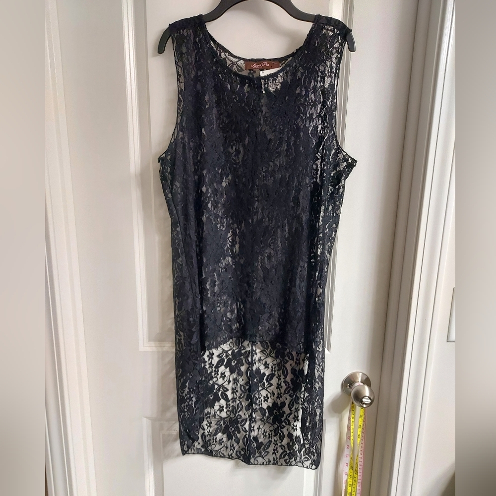 NWT Sweet Pea Elegant Black Lace Sleeveless Hi Low Tunic Or Dress
